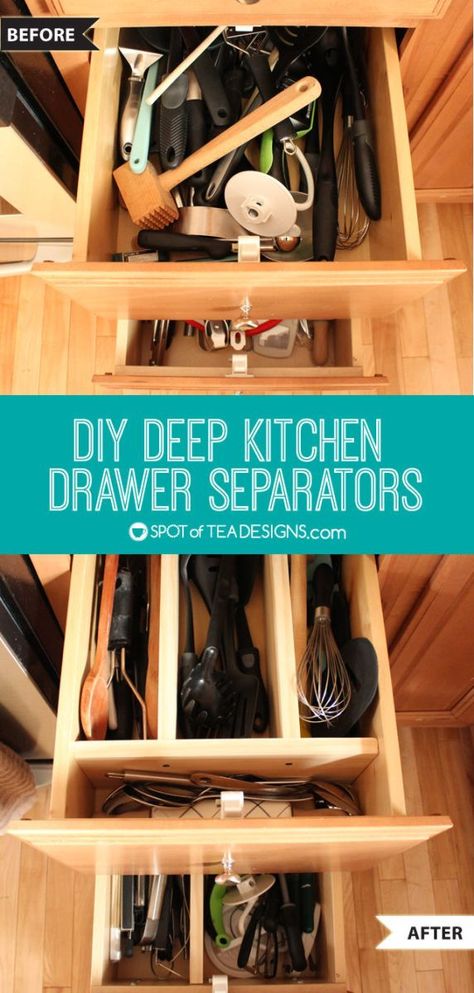 Deep Kitchen Drawer, Deep Kitchen Drawer Organization, Kitchen Drawers Diy, Drawer Separators, Deep Pantry Organization, Pinterest House, Deep Drawer Organization, Utensil Drawer Organization, Clean Kitchen Cabinets