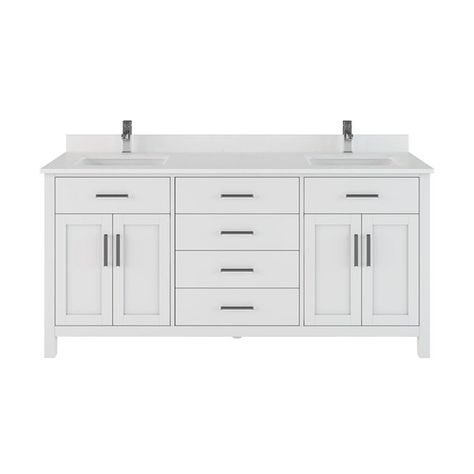 72” Bathroom Vanity, White Double Sink Bathroom Vanity, Bathroom Vanity Drawers, Engineered Stone Countertops, Power Bar, Stone Countertop, Power Bars, Double Sink Vanity, Double Sink Bathroom