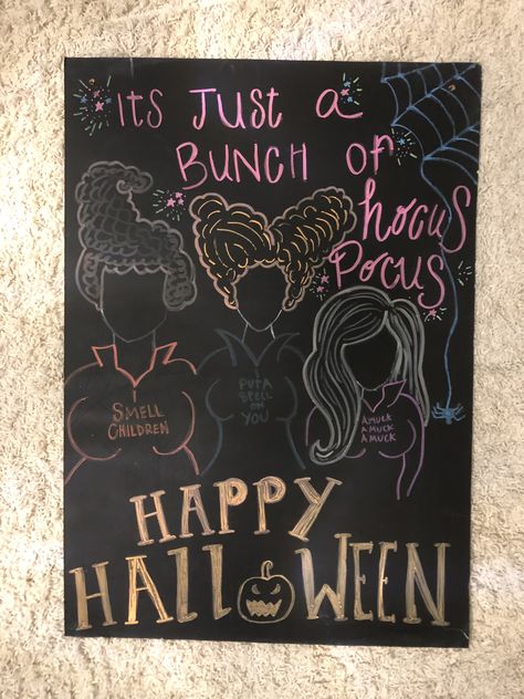 Hocus Pocus Chalkboard Ideas, Funny Halloween Chalkboard Art, Hocus Pocus Chalkboard Art, Hocus Pocus Chalkboard, Hocus Pocus Drawing, Halloween Chalkboard Ideas, Halloween Chalkboard Art, Chalkboard Inspiration, White Board Drawings