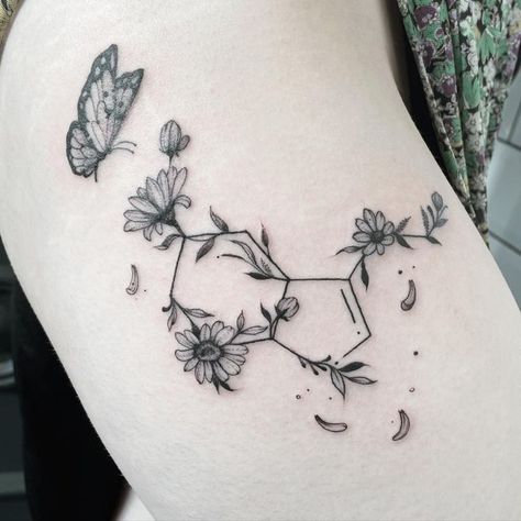 Dopamine Tattoo, Serotonin Tattoo, Molecule Tattoo, Baby Tattoo Designs, Tasteful Tattoos, Ornamental Tattoo, Bff Tattoos, Weird Tattoos, Arm Tattoos For Women