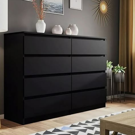 Chest drawer available DM for order #namaslay #namaslaycustomstore #namaslaydecor Black Drawer Dresser, Black Cupboards Bedroom, Black Chest Of Drawers Bedroom, Chest Drawer Decor Ideas Bedroom, Bedroom Chest Of Drawers Styling, Chest Drawer Decor Ideas, Chest Of Drawers Bedroom Modern, Tv Wall Luxury, Bedroom Drawers Ideas