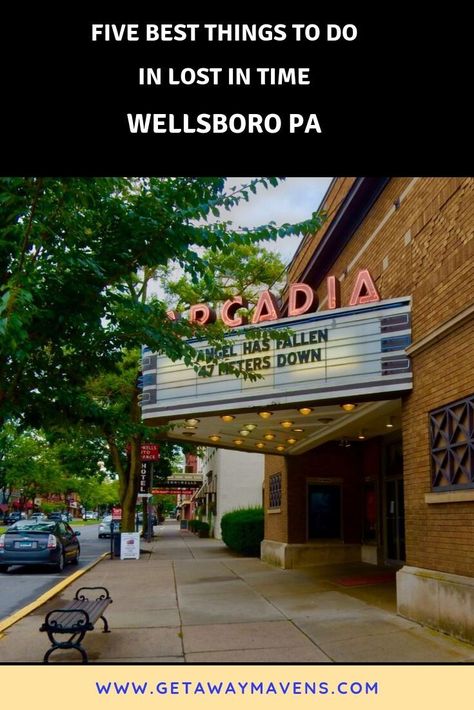 The defining characteristic of Wellsboro PA is nostalgia. Everything - from the tidy gas-lamp lined boulevard, to the neon-marquee cinema, old-timey Trolley and Covered Wagon Tours, a historic hotel, and a shop that dabbles in non-electronic games and toys - puts one in mind of the 1940’s. Or at least a simpler time. #nostalgia #PA #VisitPA #WellsboroPA #Quaint #MainStreet #boardgames #coveredwagontours #trolleytour #historichotelofAmerica #Romantic #SpecialNeeds #ChocolateFactory Wellsboro Pa, Grand Canyon Tours, Pennsylvania Travel, Girlfriends Getaway, Lost In Time, Best Weekend Getaways, Gas Lamp, Romantic Things To Do, Fountain Feature