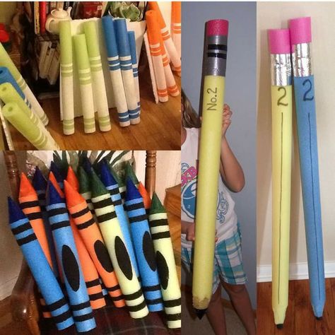 Pool Noodle Crayons, Pool Noodle Activities, Tent Backdrop, Teacher Breakfast, Pool Noodle Crafts, Back To School Pictures, Bored Teachers, Art Classroom Decor, Pool Noodle