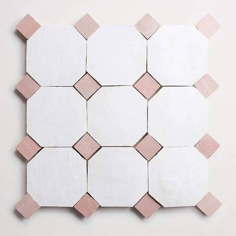 zio & sons + clé | moroccan sea salt octagon + vintage rose bouchon (bundle) Zio And Sons, Pink Tile Bathroom, Octagon Tile, White Hexagon Tiles, Moms Kitchen, Cle Tile, Penny Tile, Classic Tile, Tile Edge