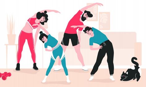 Family doing indoor workout together. mo... | Premium Vector #Freepik #vector #family #sport #home #illustration Side Bends, Workout Together, Sport Home, Daughter And Son, Indoor Workout, Sport Illustration, Warming Up, Family Day, Father Daughter