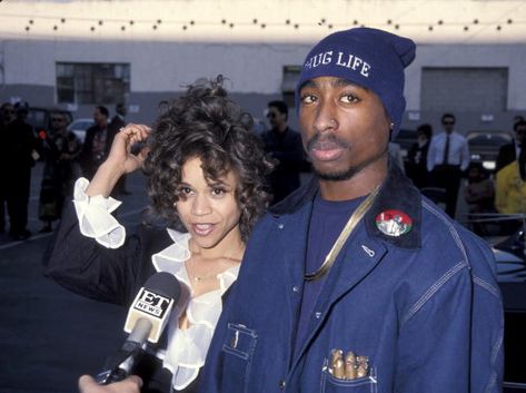 Rosie Perez and Tupac met while on tour in the early '90s, “Madonna comes over, she looks at me, she goes, ‘Girl.’ I go, ‘I gotcha,’” Perez recounted. “I said, ‘She wants to meet you, and he goes, ‘Hook that up.’ And I hooked it up and I was very happy about it.” Rosie Perez, Tupac Makaveli, Train Music, Tupac Art, Soul Train Awards, 90s Rappers, Hug Life, Tupac Pictures, 90s Rap