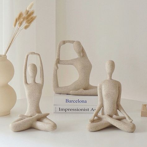 Not only are these sandstone yoga sculptures pleasing to the eye, they also make a unique gift option. Whether given to friends, colleagues or loved ones, they convey your wishes for inner peace and balance.🎁🎁🎁 Yoga Table, Office Crafts, Decor Figurines, Personalized Decor, Modern Sculpture, Yoga Girl, Abstract Sculpture, Art Moderne, Nordic Style