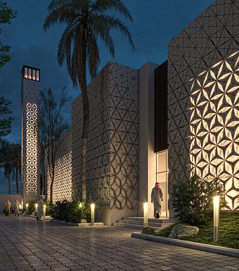 Islamic Building Design, Saudi Architecture Modern, Modern Mosque Design, Moroccan Exterior, Masjid Design, Mosque Design Islamic Architecture, Building Skin, Mosque Design, Interior Architecture Drawing