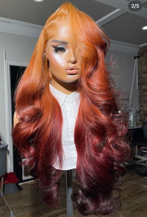 Red With Orange Highlights, Winter Hair Color For Black Women, Aaleeyah Petty, Wig Units, Ginger Ombre, Hair Color Red Ombre, Red Copper Hair Color, Exotic Hairstyles, Peekaboo Hair