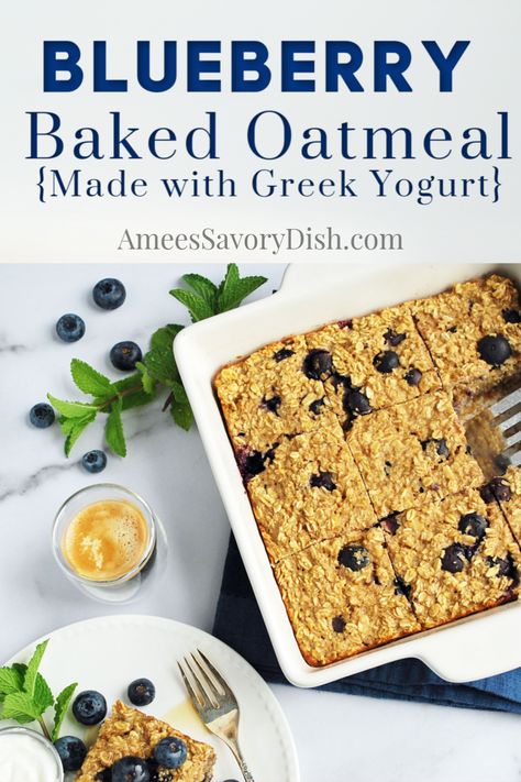 Baking With Yogurt, Easy Baked Oatmeal, Greek Yogurt Oatmeal, Oats With Yogurt, Blueberry Baked Oatmeal, Blueberries And Cream, Oats Protein, Blueberry Oatmeal Bake, Oatmeal Yogurt