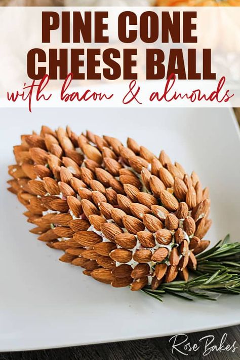 Pinecone Cheeseball Recipe, Cheese Ball With Bacon, Cheese Ball With Almonds, Pine Cone Cheese Ball, Shrimp Dip Recipes, Bacon Cheese Dips, Best Christmas Appetizers, Marinated Cheese, Quinoa Bites