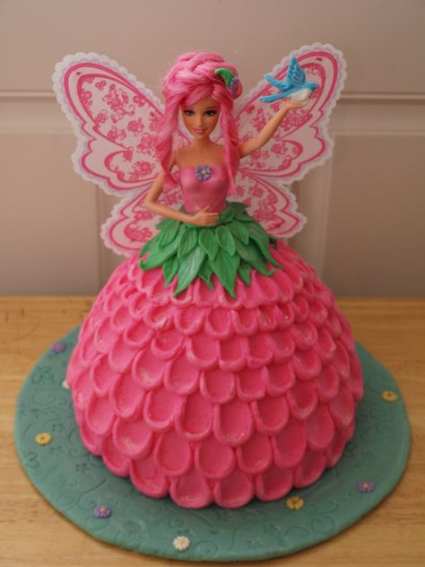 Barbie Fairy Cake, Fondant Leaves, Fairy Birthday Cake, Barbie Birthday Cake, Barbie Fairy, Cake Buttercream, Cupcake Cake Designs, Fairy Cake, Barbie Birthday Party