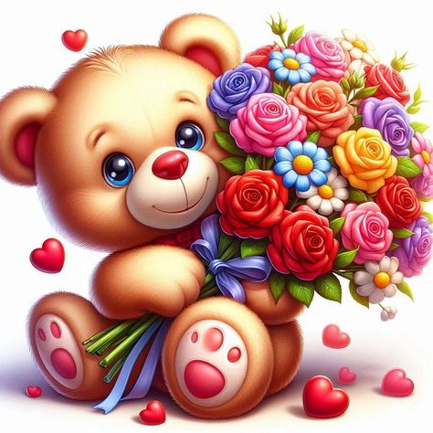 Teddy Illustration, Love Teddy Bear, Valentine Bear, Beautiful Screensavers, Valentines Day Teddy Bear, Teddy Pictures, Illustration Love, Beautiful Eyes Images, Bear Png