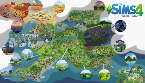 Sims 4 World Map by EmilyJayneDraws on DeviantArt Los Sims 4 Mods, San Myshuno, Die Sims 4, Sims 4 Challenges, Sims 4 Game Mods, Sims 4 House Design, Sims Building, Sims 4 Gameplay, Jungle Adventure