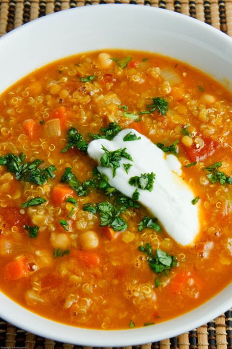 Curried Red Lentil Soup with Chickpeas and Quinoa Soup With Chickpeas, Red Lentil Recipes, Lentils And Quinoa, Quinoa Soup, Lentil Soup Recipes, Red Lentil Soup, Lentil Recipes, Soup Season, Bowl Of Soup