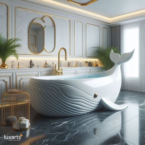 Ocean Aesthetic Bathroom, Aquatic Interior Design, Unique Bathtubs, Life Aquatic Bathroom, Gothic Ocean Bathroom, Extravagant Bathtubs, Big Bathtub, Bathroom Appliances, Epoxy Countertops