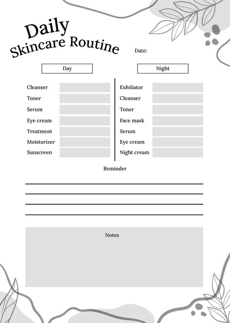 Whether you're a skincare novice or a seasoned enthusiast, our Skincare Tracker provides an invaluable resource to streamline your routine and unveil the secret to your most radiant complexion yet. Join the journey to healthy, glowing skin, one perfectly documented step at a time. Download this tracker only from theprintables.in. Black And White Skincare, Face Routine Daily, Skin Care Tracker, Skincare Routine Tracker, Goals Checklist, Skincare Tracker, White Skincare, Bullet Journal Templates, Bullet Journal Template