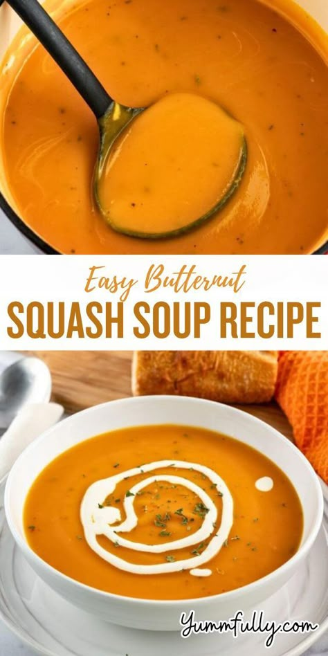 This recipe for Butternut Squash Soup may be quick and simple to make on busy nights, but the result is a luxurious, creamy, smooth, and comforting soup. It can be served as a side dish or a main meal. Remember to serve it with a slice of crusty bread for dipping! Recipe For Butternut Squash Soup, Squash Recipes Soup, Recipe For Butternut Squash, Easy Butternut Squash Soup, Best Butternut Squash Soup, Easy Butternut Squash, Butternut Squash Soup Recipe, Soup Lovers, Butternut Soup