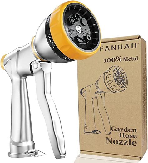 Amazon.com : FANHAO Garden Hose Nozzle Sprayer, 100% Heavy Duty Metal Water Hose Sprayer with 7 Spray Patterns, High Pressure Spray Nozzle for Watering Plants & Lawns, Washing Cars & Pets : Patio, Lawn & Garden Watering Plants, Aesthetic Garden, Hose Nozzle, Garden Decor Ideas, Garden Aesthetic, Decoration Garden, Design Garden, Water Hose, Spray Pattern