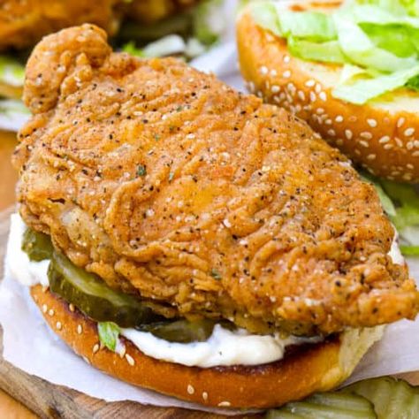 Crispy Chicken Sandwich - Spend With Pennies Chicken Breast Sandwich Recipes, Brine Chicken Breast, Chicken Breast Sandwich, Kfc Coleslaw Recipe, Crispy Chicken Sandwich, Sandwich Chicken, Chicken Fried Chicken, Crispy Chicken Sandwiches, Fried Chicken And Waffles