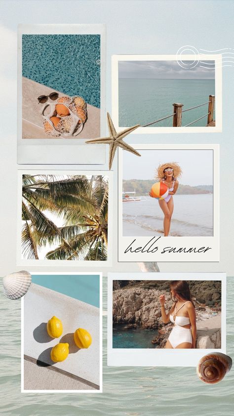 Customize 1,115+ Summer House Templates Online - Canva Beige And Blue Aesthetic, Moodboard Minimalist, Aesthetic Photo Collage, Insta Board, Seashell Beach, Story Aesthetic, House Template, Polaroid Frame, Beige And Blue