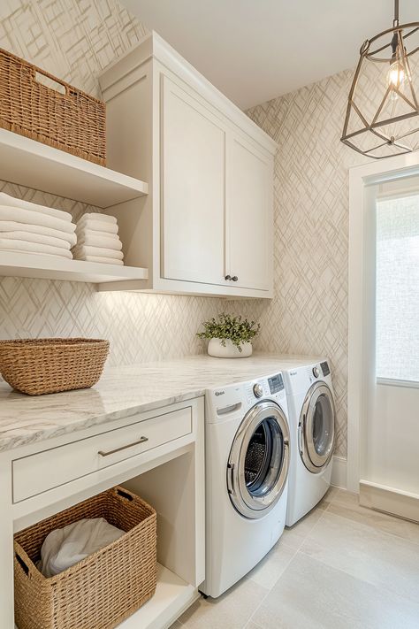 ♥ Looking for laundry room ideas to transform your space? Discover the best laundry room designs, organization tips, and small space solutions. From farmhouse style to modern laundry rooms, find inspiration for your laundry room makeover. 🧺🏡 #laundryroom #homedecor #organization #smallspaces #farmhousestyle Small White Laundry Room, Modern House Laundry Room, Aesthetic Laundry Room, Modern Laundry Room Ideas, Scandinavian Laundry Room, Laundry Reno, Functional Laundry Room, Laundry Room Designs, Bedroom Things