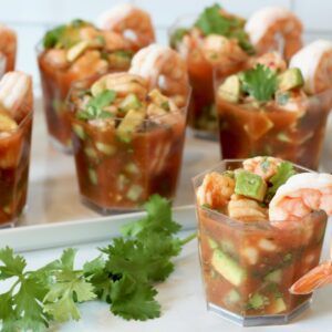 Mexican Shrimp Cocktail - Feast and Merriment Shrimp Cocktail Appetizers Shot Glasses, Individual Shrimp Cocktail Appetizers, Appetizers With Shrimp, Shrimp Cocktail Shooters, Shrimp Cocktail Cups, Glass Appetizers, Shot Glass Appetizers, Shrimp Cocktail Appetizers, Mexican Shrimp Cocktail Recipe