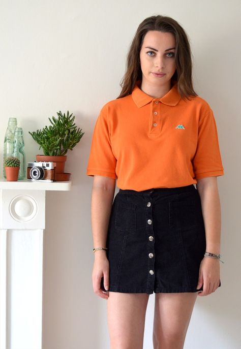 90s Baby, Vintage Orange, Women Tops, Polo Shirts, Denim Skirt, Leather Skirt, Outfit Ideas, Asos, Polo Shirt