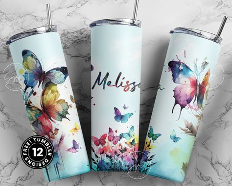 Glass Tumbler Design, Butterfly Tumbler, Unique Gifts For Kids, Tumbler Cups Diy, Colorful Butterfly, Image Editing Software, Travel Tumbler, Personalized Tumblers, Tumbler Design