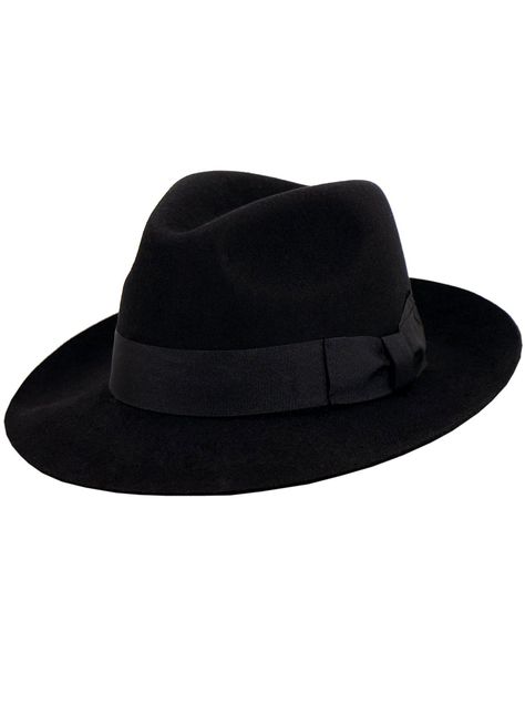 "The vintage black 1940s style Mayfair fedora is a classic hat that features a snap brim and a coordinating black grosgrain hatband. The hatband is adorned with a double ribbon tail to one side, adding a touch of elegance to the overall design. The hat has a deep crown, which provides ample space for your head while also adding to the vintage look and feel of the hat. A great addition to any vintage or retro-inspired outfit. It's perfect for those who appreciate classic style and want to add a touch of sophistication to their look. Measurements: Small: 55cm circumference Medium: 57cm circumference Large: 59cm circumference X Large: 61cm circumference Brim Width: approx 2.5\" / 6.45cm Crown Height: approx 10.5cm Sizing note: Please check your head size against these measurements for an accu Fedora Hat Outfits, Retro Inspired Outfits, 1940s Looks, Black Fedora Hat, Black Fedora, 1940s Style, Black Pure, Classic Hats, Womens Vintage Dresses