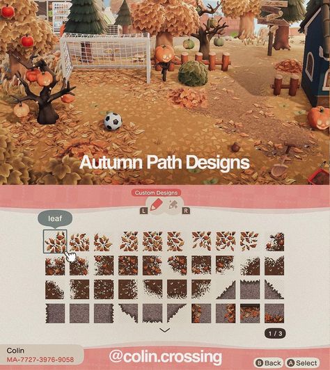 colin of moon 🌙 on Instagram: “autumn leafy path designs posted to my creator ID. they're designed to match the yellow leaf pile. enjoy! i will upload some bonus…” Acnh Halloween Code, Animal Crossing Leaf, Cottagecore Animal Crossing, Fall Cottagecore, Motif Acnl, Acnh Cottagecore, Autumn Animals, Animal Crossing 3ds, Animal Crossing Guide