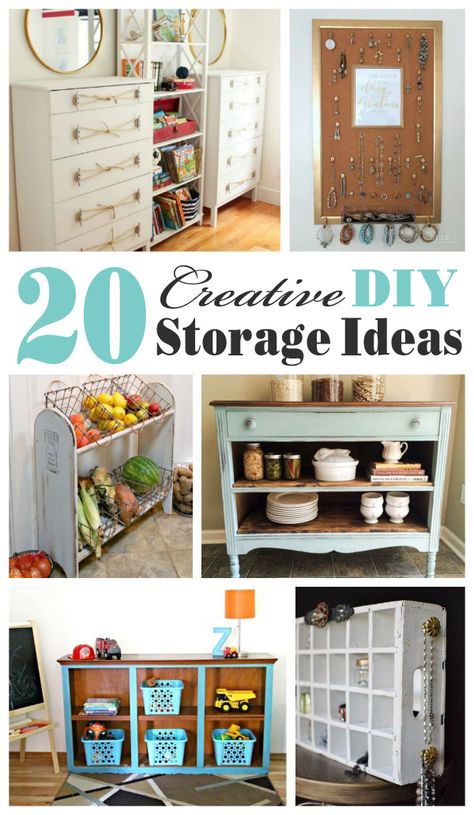 Creative DIY Storage Ideas- mostly upcycled and repurposed ideas...my favorite! Dresser Top Organization Ideas, Creative Storage Ideas, Diy Storage Ideas, Upcycle Storage, Diy Bedroom Storage, Repurposed Dresser, Crate Diy, Happy Sunday Friends, Nursery Dresser