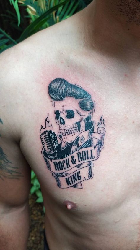 Elvis Inspired Tattoos, Psychobilly Tattoo, Elvis Presley Tattoo, Rock And Roll Tattoo, Jay Tattoo, Elvis Tattoo, Rockabilly Tattoos, Rockabilly Tattoo, Dreamy Style