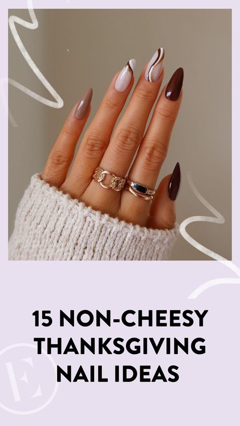 Cute And Easy Thanksgiving Nails, Thanksgiving Nail Designs Almond, Fall Thanksgiving Nails Almond, Thanksgiving Nails Powder Dip, Easy Thanksgiving Nail Ideas, Thanksgiving Nail Ideas Acrylic Almond, Thanksgiving Nails Acrylic Long, Almond Nails Designs November, November Nails Almond Shape