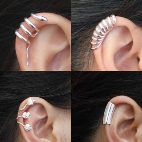 4-Long-Smooth-Band-Helix-Snake-Leaf-Cartilage-Wrap-ear-cuff-No-piercing-earrings No Piercing Earrings, Ear Cuff Jewelry, Piercing Earrings, Bar Stud Earrings, Cuff Jewelry, Ear Cuff Earings, Simple Bracelets, Stud Jewelry, Cuff Earrings