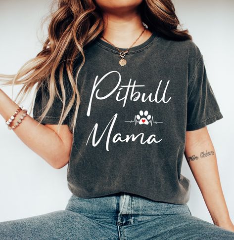 Pitbull Mama T-Shirt, Dog Mom Tee, Cute Animal Dog Lover Shirt, Pitbull Mother Gifts, Bully Breed Mothers Day Gift Welcome to my store! I will help you to have a good shopping experience as much as I can. If you have any request (design customization, more size and color options) please feel free to message me. I will reply as soon as possible. I have listed some information to help you below:  HOW TO ORDER  * Please, Check and Review all Photos. * Select Your T-Shirt Color from drop down menus. Dog Grandma, Pitbull Shirts, Bulldog Mom, Bulldog Shirt, Pitbull Mom, Mama T Shirt, Cute Graphic Tees, Grandma Shirts, Dog Mom Shirt