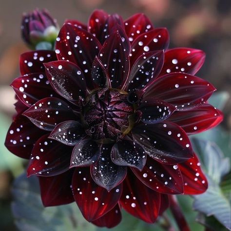 Plants  Garden Collage Pics, Greenhouse Ideas, The Starry Night, Wonderful Flowers, Unusual Flowers, Dahlia Flower, Plants Garden, Deep Burgundy, Botany