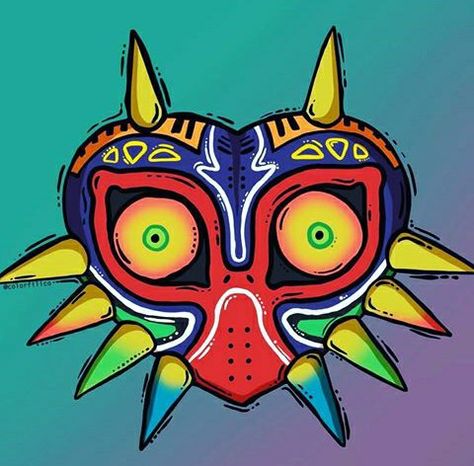 Majora’s Mask Art, Legend Of Zelda Majora's Mask Wallpaper, Zelda Doodles Easy, Majoras Mask Drawing, Zelda Painting Ideas, Zelda Drawing Ideas, Legend Of Zelda Drawings, Legend Of Zelda Painting, Majoras Mask Tattoo