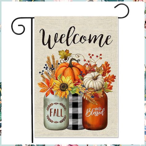 YMYIELD Welcome Fall Garden Flag 12.5 x 18 inch Double Sided Blessed Home Decorative, Autumn Rustic Farmhouse Yard Holiday Outdoor Decor Farmhouse Yard Decor, Holiday Outdoor Decor, Farmhouse Yard, Fall Garden Decor, Fall Flags, Pumpkin Garden, Fall Garden Flag, American Garden, Garden Flag Stand