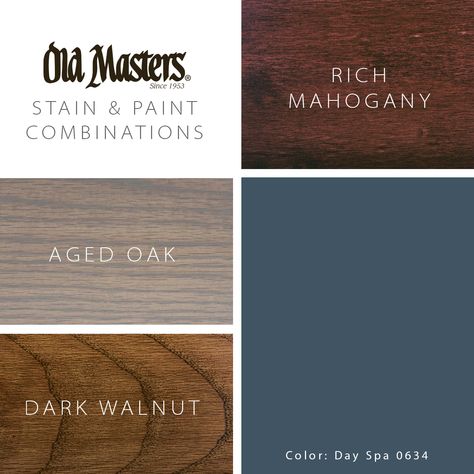 The beauty of natural wood is an important element that adds texture and warmth to a space. We have perfectly paired Old Masters stain colors with many of today’s interior colors to offer you color combinations to inspire. Saturated Navy connects spaces, cultures, and generations. Pairs perfectly with Rich Mahogany, Dark Walnut, and Aged Oak Walnut Color Combination, Mahogany Furniture Color Schemes, Colors That Go With Walnut Wood, Wood Color Combination, Walnut Wood Texture, Alder Cabinets, Restored Furniture, Porch Bar, Craftsman Homes