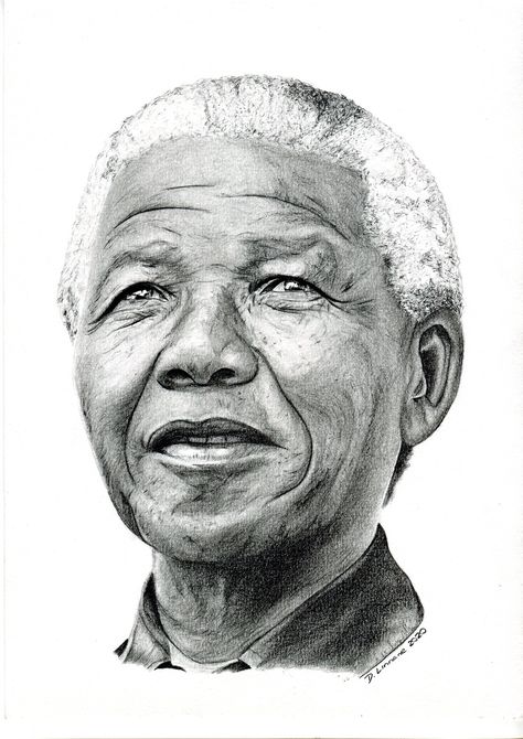 Graphite portrait drawn with F, B, 2B , 3B and 4B pencils. Nelson Mandela Sketch, Nelson Mandela Drawing, Mandela Drawing, Graphite Portrait, Portrait Male, Andre 3000, Drawing Base Poses, Drawing Portrait, Draw And Paint