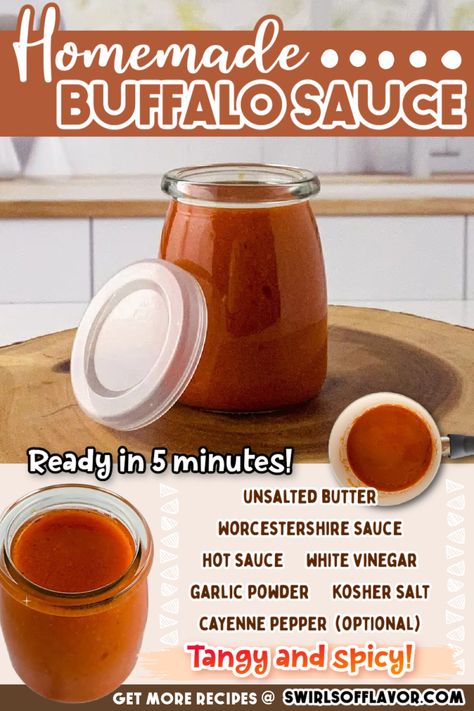 Zesty Buffalo Sauce Recipe is a homemade sauce that's bold in flavor and ready in about 5 minutes on your stove top. An easy homemade sauce, it's delicious on chicken wings, in dips and mac and cheese, on popcorn and more! Buffalo Sauce Recipes, Buffalo Sauce Recipe, Nara Smith, Buffalo Chicken Tacos, Cayenne Pepper Sauce, Homemade Buffalo Sauce, Blue Cheese Dip, Taco Dinner, Buffalo Wing Sauce