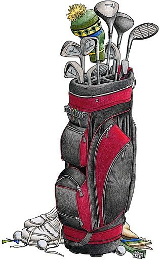 Golf bag Golf Bag Tattoo, Golf Drawing Art, Golf Bag Drawing, Golfing Illustration, Golf Bag, Golfer Illustration, Watercolor Golf Art, Golf Cartoons Illustrations, Golf Clip Art