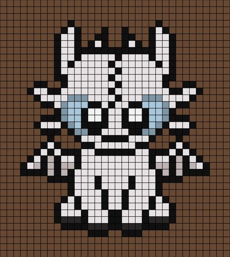 A pixel art template of the white dragon from How to Train your Dragon, called Light Fury. She is sat down, has her wings out and smiling. Pixel Art Stitch, Pixel Art Dragon, Pixel Kawaii, Minecraft Dream, Crafting Corner, Arte Doodle, Pixel Beads, Graph Crochet, Easy Pixel Art