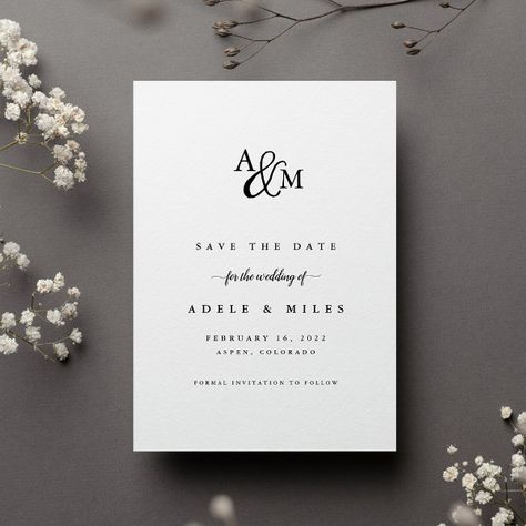 Ampersand Monogram Wedding Save The Date Timeless Save The Date, Save The Date Elegant, Elegant Save The Date, Wedding Announcement Cards, Anniversaire Harry Potter, Black And White Wedding Invitations, White Cards, Modern Monogram, Save The Date Photos