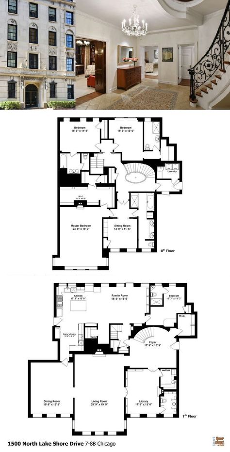 Real Estate Photography - 1500 N Lake Shore Dr, Unit 7-8B, Chicago, IL, 60610 - Floor Plan -- 7th Floor Chicago House Plans, Floorplans Apartment, New York Apartment Floor Plans, Penthouse Floor Plan, Penthouse Apartment Floor Plan, Penthouse Layout, Condo Floor Plans, House Plans Australia, Budget House Plans