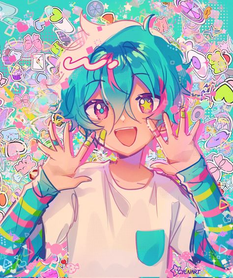 Color Pop Aesthetic, Hyperpop Art Style Tutorial, Pastel Hyperpop Aesthetic, Kidcore Drawing Hair, Anime Pop Art Bright Colors, Decora Aesthetic Art, Hyper Pop, Decora Oc Art, Happy Birthday Drawings