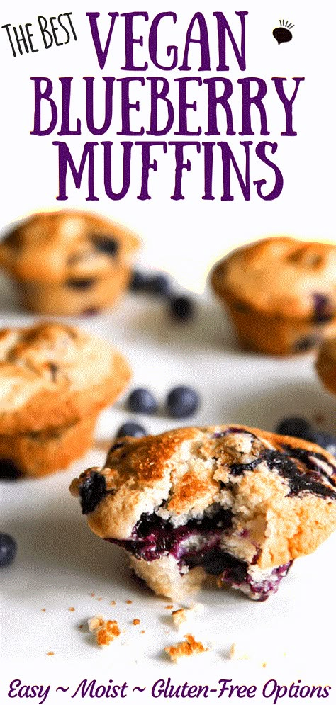 Muffins Chocolate Chip, Vegan Blueberry Muffins, Easy Blueberry Muffins, Best Blueberry Muffins, Vegan Baking Recipes, Lemon Blueberry Muffins, Vegan Muffins, Vegan Brunch, Vegan Blueberry