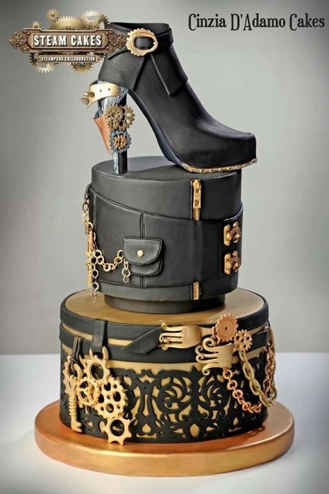 Steampunk Cake, Gothic Cake, Shoe Cakes, Victorian Shoes, Shoe Cake, Fantasy Cake, Steamed Cake, Cupcakes Decorados, Gold Cake