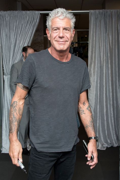 Anthony Bourdain Tattoo, Celebrities Who Died, Asia Argento, Chef Styles, Tattoo Inspiration Men, Anthony Bourdain, 1 Tattoo, Celebrity Chefs, Arm Tattoos For Guys